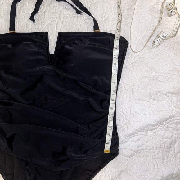 NWT Catherine Malandrino V Wire Shirred Black 1 Piece Bandeau Swimsuit Plus S 1X - Picture 6 of 12
